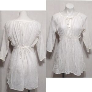 Athleta White Sheer Cotton Raglan Sleeve Cover Up Tunic Dress Medium Resortwear